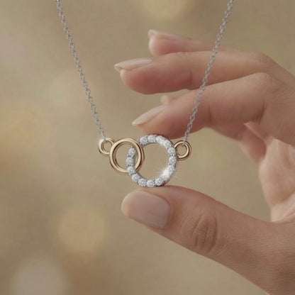 Gold Linked Circles Golden Interlock Radiance Necklace Czech Glass Crystal Pavé Pendant