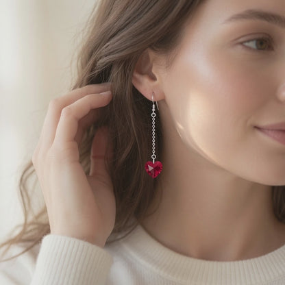 Swarovski Crystal Flame Heart Red Dangle Earrings