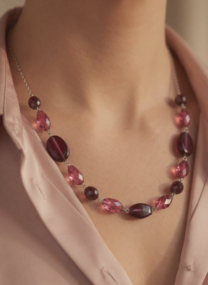 Czech Glass Garnet Luxury Burgundy Bohemian Statement Beaded Necklace