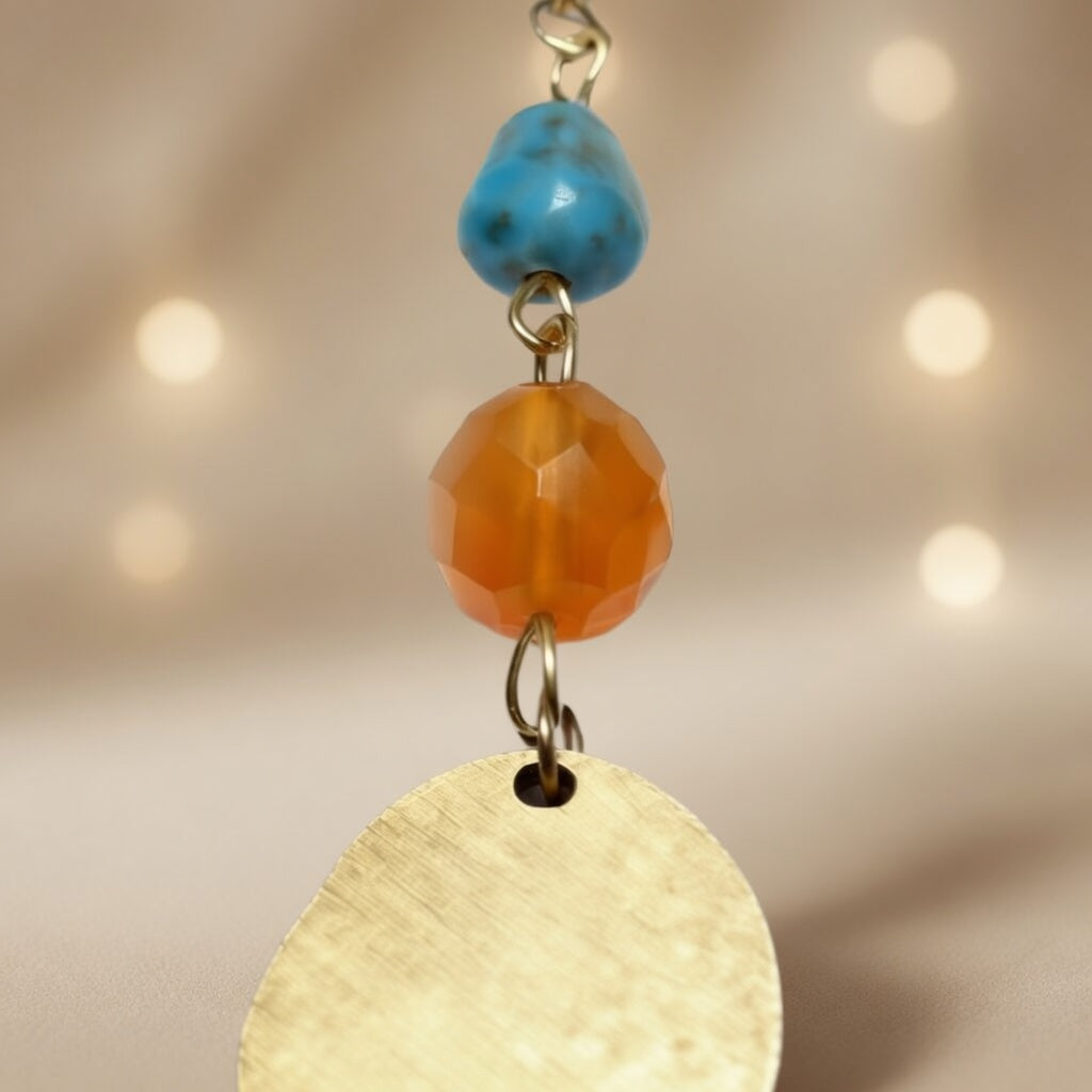 Czech Glass Golden Oasis Boho Turquoise & Glass Amber Beads Earrings