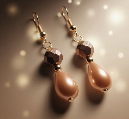 Czech Glass Amber Glow Orange Teardrop Dangle Earrings with Bronze Bead