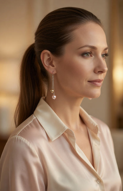 Czech Glass Pink Pearl Dawn Dangle Earrings