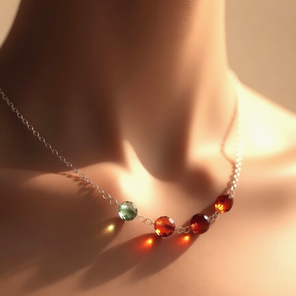 Ember of the Grove Dainty Czech Glass Bead Necklace with Green & Amber Faceted Beads