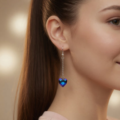 Swarovski Crystal Ocean Sapphire Blue Heart Dangle Earrings