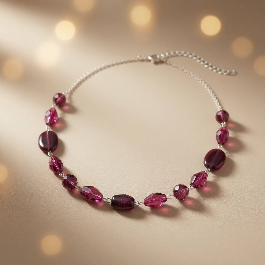 Czech Glass Garnet Luxury Burgundy Bohemian Statement Beaded Necklace