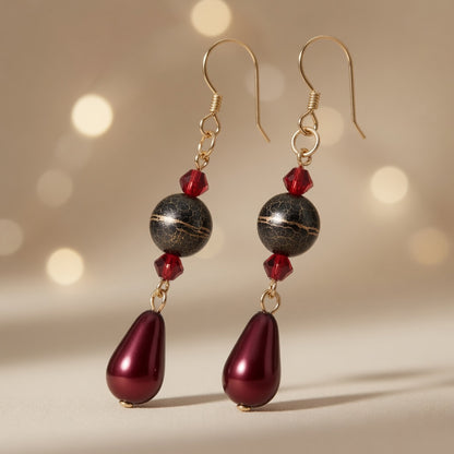 Czech Glass Swarovski Crystals Garnet Radiance Teardrop Earrings