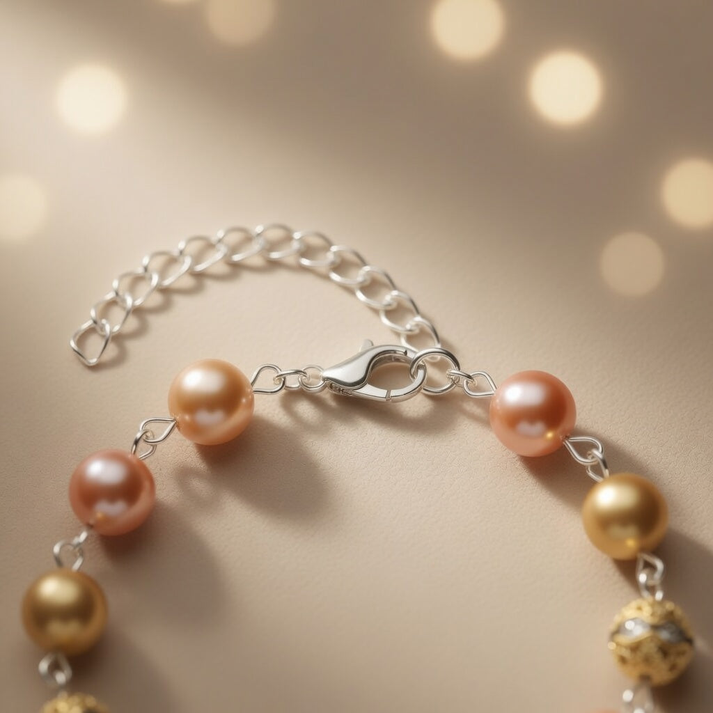Czech Glass Glow of Bohemian Pearls Pink Gold Filigree Boho Bracelet