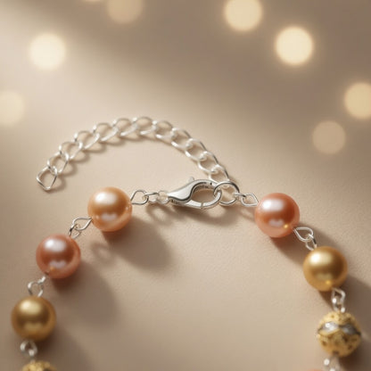 Czech Glass Glow of Bohemian Pearls Pink Gold Filigree Boho Bracelet