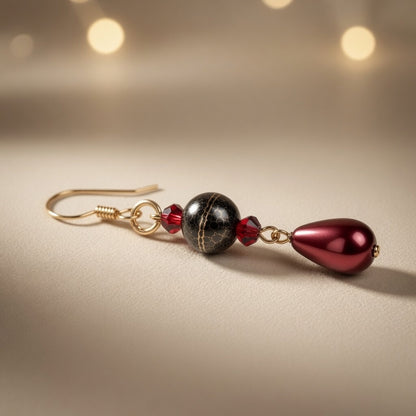 Czech Glass Swarovski Crystals Garnet Radiance Teardrop Earrings