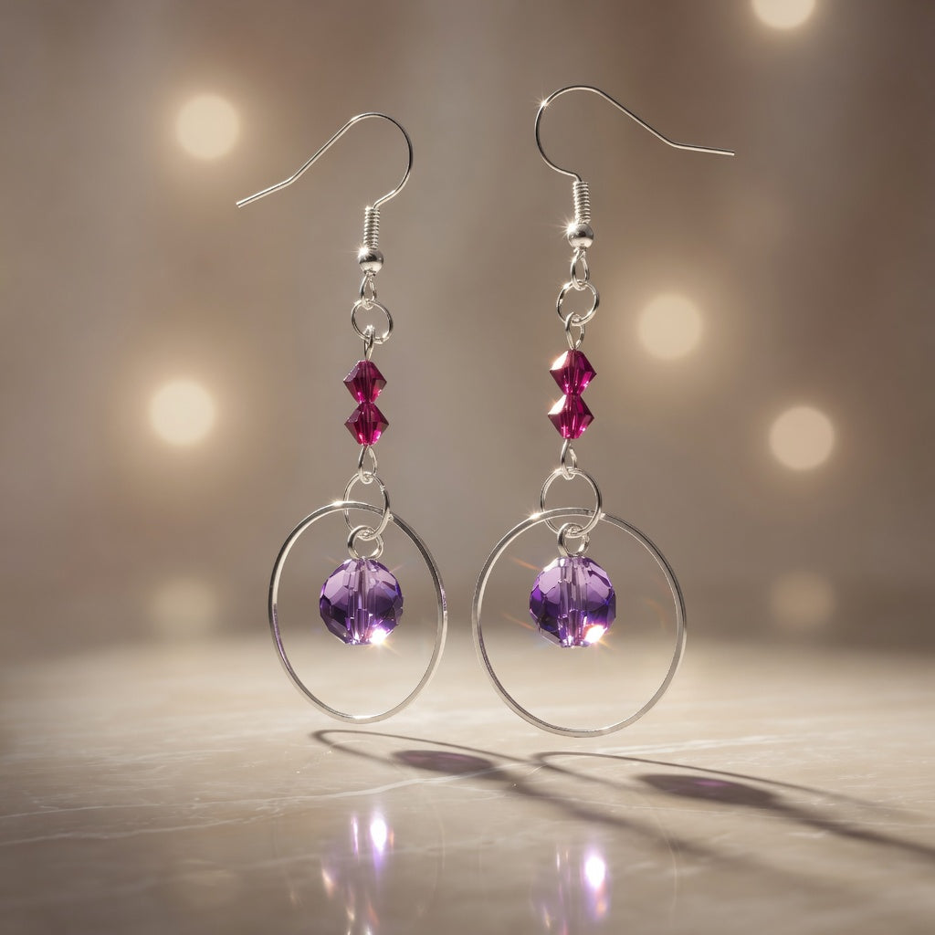 Purple Czech Glass Handmade Earrings with Swarovski crystal Mystical Glow Dangle