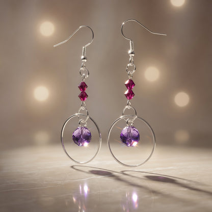 Purple Czech Glass Handmade Earrings with Swarovski crystal Mystical Glow Dangle
