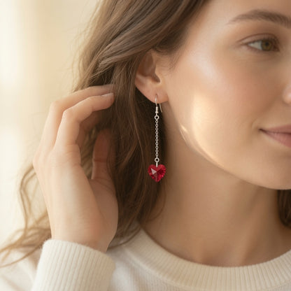 Swarovski Crystal Flame Heart Red Dangle Earrings