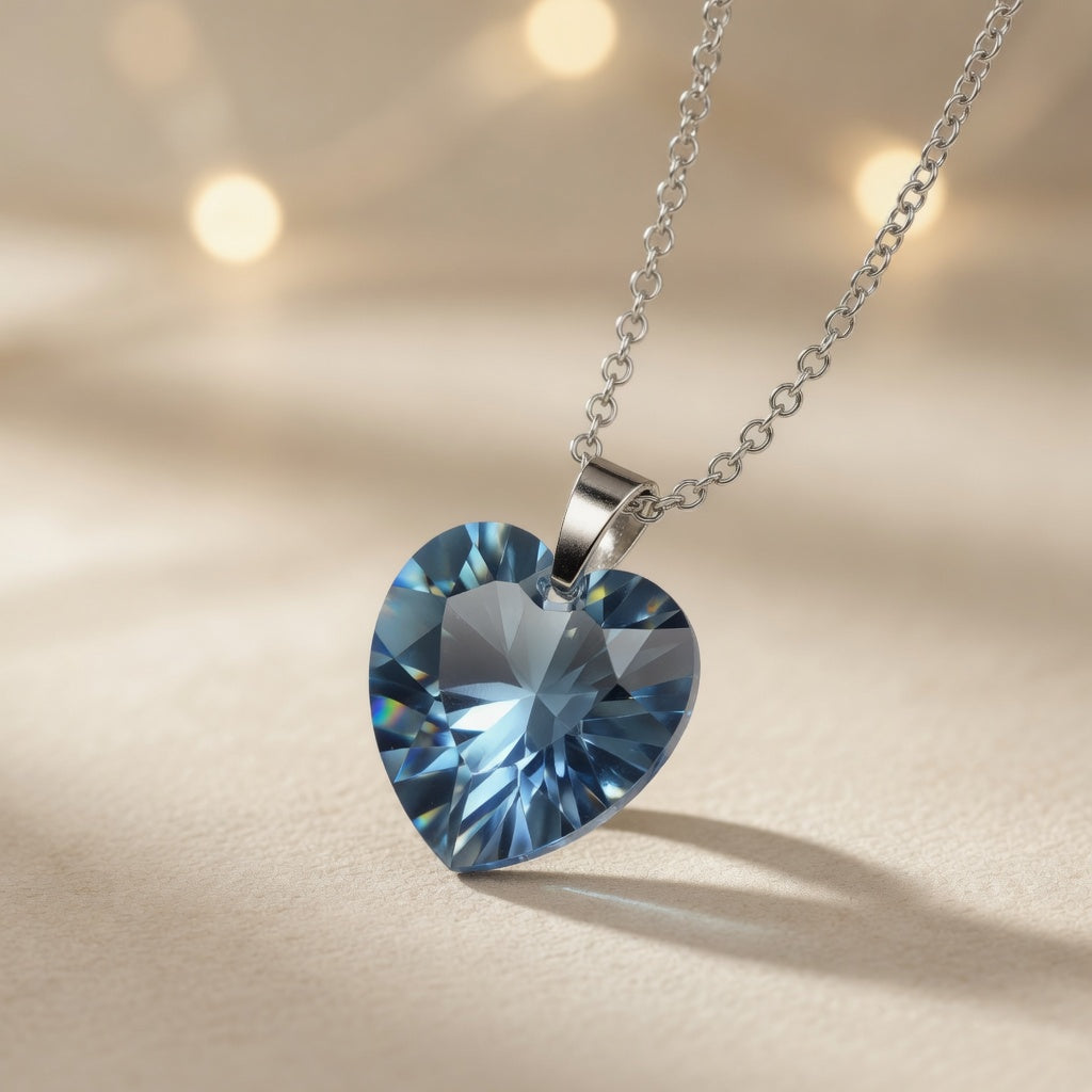 Swarovski Crystal Heart Necklace, Blue Azure Heart Pendant