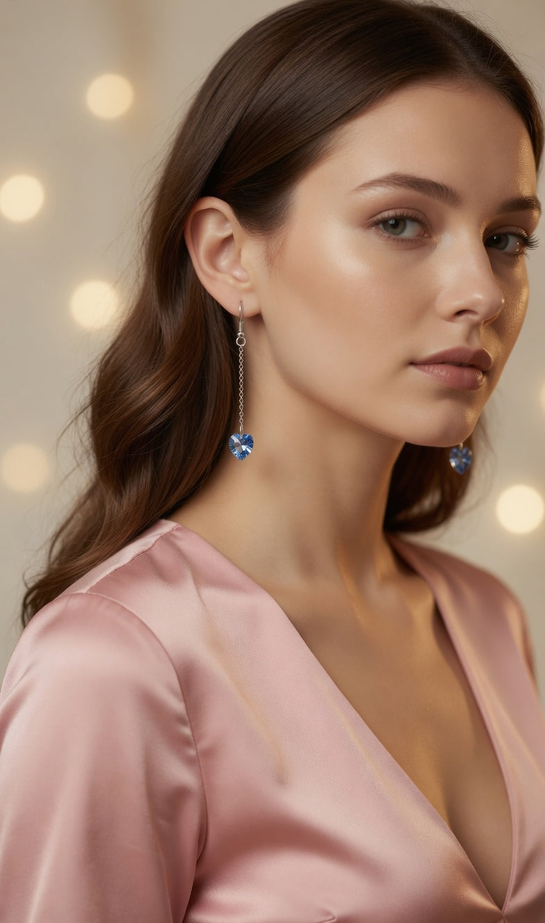 Swarovski Crystal Blue Heart Long Dangle Azure Flight Drop Earrings